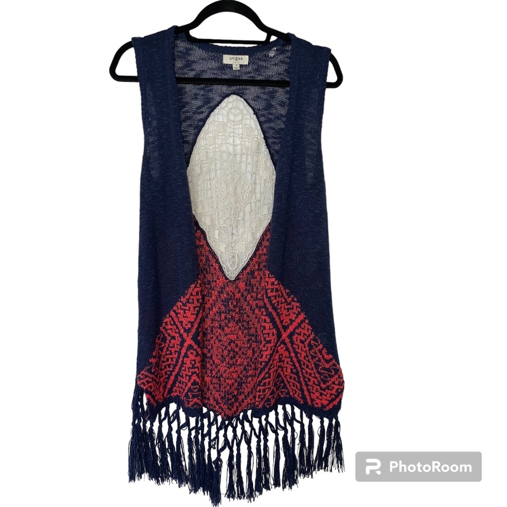 Umgee Women's Cardigan Knit Sweater Vest Boho Long Fringe Hem Open